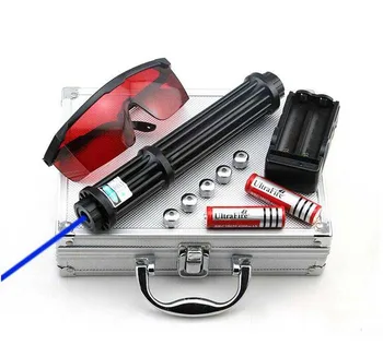 

Super Powerful blue laser pointers 450nm 100000m LAZER Burning Match cigar cutting paper plastic/burn cigarettes+5 caps+Glasses