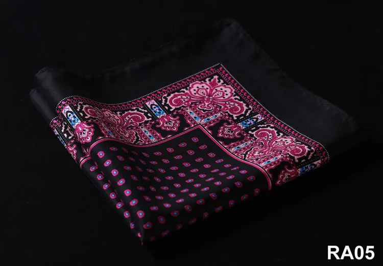 RA Dot Пейсли цветочные полосы носовой платок с рисунком «Якорь» натуральный шелк атлас мужской носовой платок мода классический свадебный карман квадратный - Цвет: RA05 Black Hot Pink
