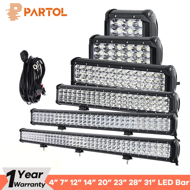 

Partol 4" 7" 12" 14" 20" 23" 28" 31" 3-Row LED Light Bar Offroad Led Bar Combo Beam Work Light Truck SUV ATV 4x4 4WD 12V 24V
