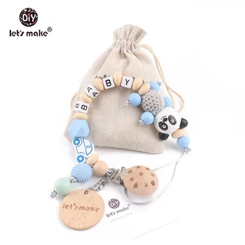 

Let's Make Baby Teether 1PC Pacifier Chain With Bag Panda Car Crochet Beads Food Grade Wooden Teether Interactive Teething Toys