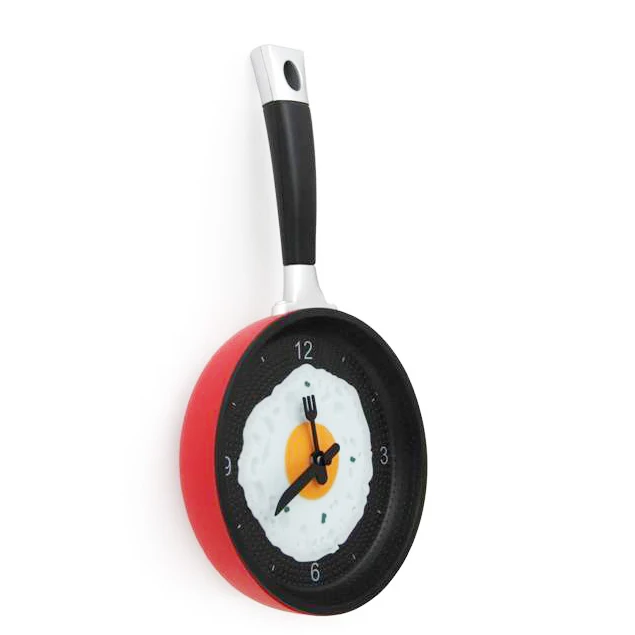 TFBC Frying Pan Clock with Fried Egg Kitchen Cafe Wall Clock Red Yellow Blue Greenin Wall