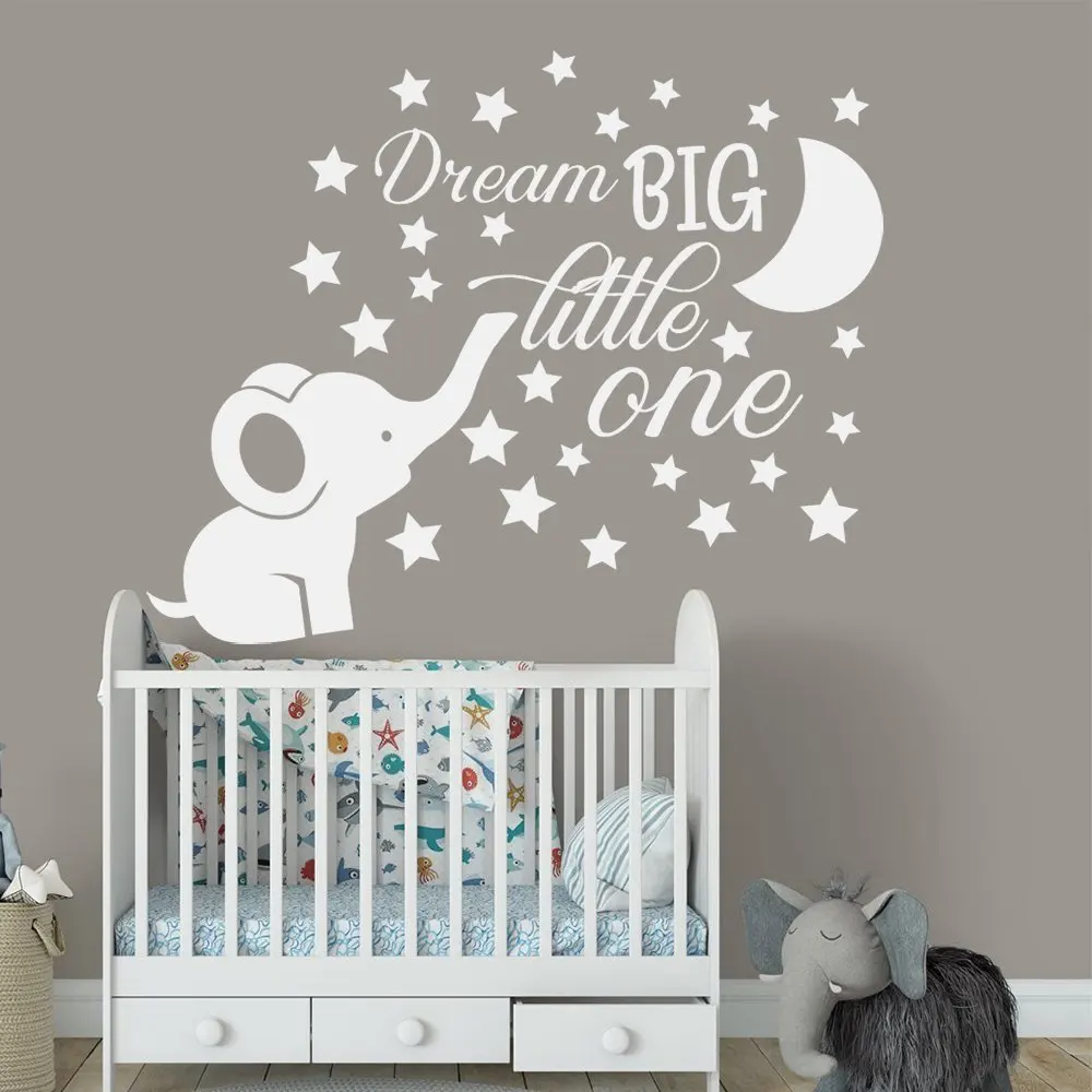 Autocollant Mural D Elephant Decor De Chambre De Bebe Garcon Autocollant Mural En Vinyle Citation De Reve Grand Et Petit Lune Et Etoiles Pour Enfants D5 Aliexpress