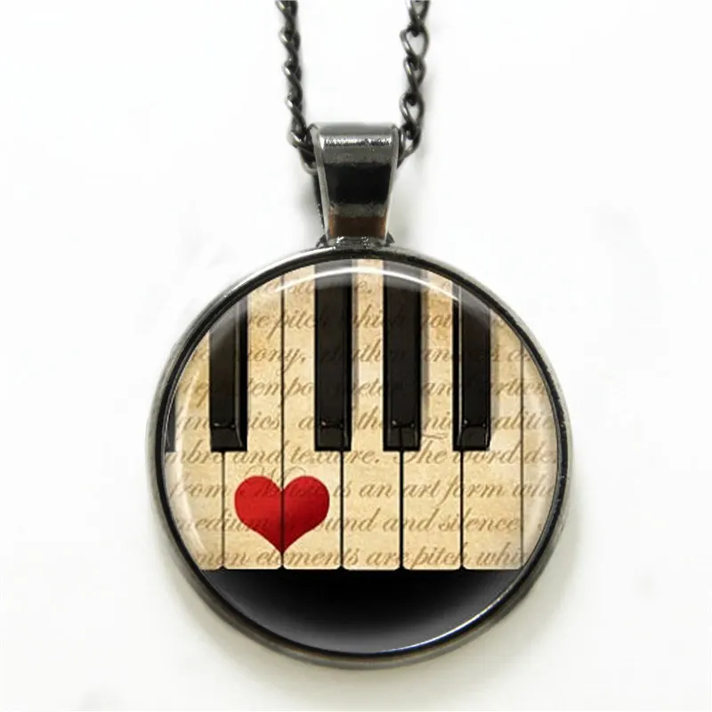10PCS piano necklace, Keyboard Musicians Art necklace Music print glass