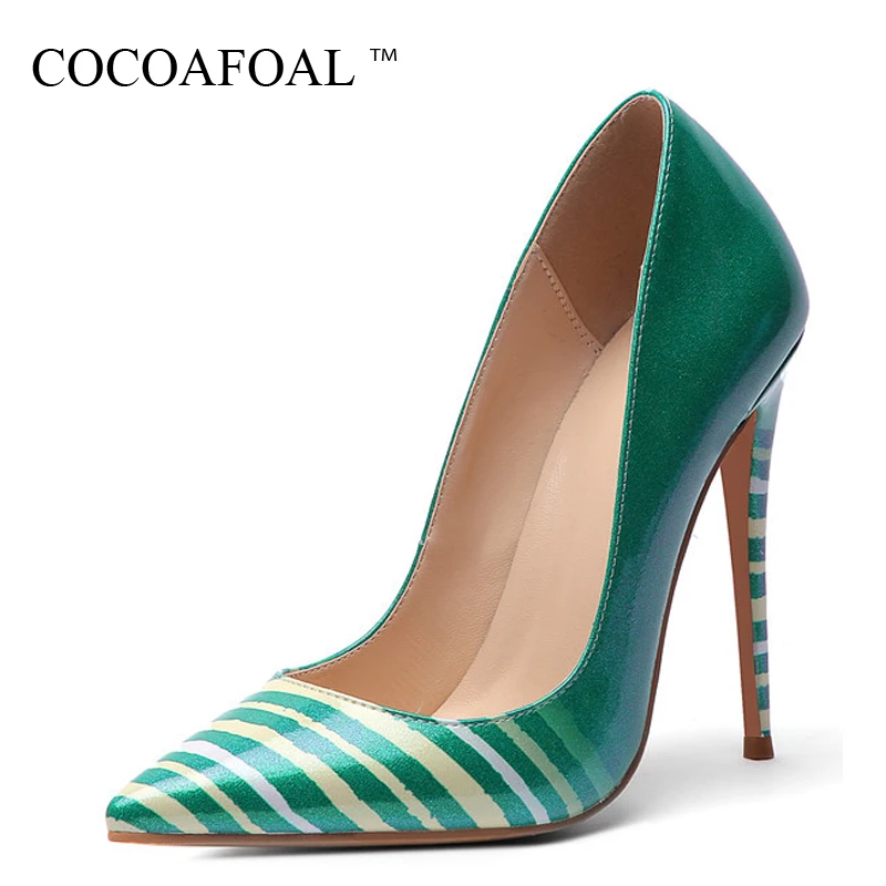 

COCOAFOAL Sexy Women's High Heels Shoes Woman Bride Valentine Shoes Pointed Toe Plus Size 43 44 Stripe Party Wedding Heels Shoes
