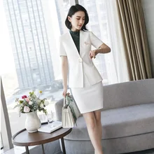 Новые стили, летние блейзеры, костюмы из двух частей с топом и юбкой для девушек, офисная униформа, Модный деловой костюм с юбкой