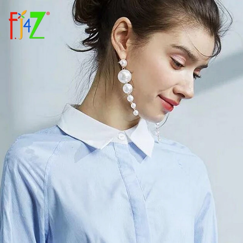 

F.J4Z Beautiful Elegant Japan Style Ladies Faux Pearl Dangle Earrings Fashion Charming For Party Prom Show