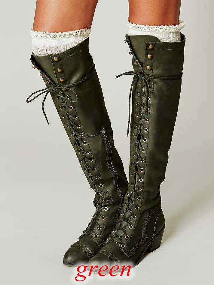 

Riband Metal Decoration Women Cowboy Boots Round Toe Square Heel Gothic Long Boots Mid-Calf Low Winter Shoes