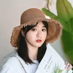 Шляпа женские солнцезащитные кепки Защита от солнца на пляже соломенная шляпка Анти-ультрафиолетовая летняя Корейская версия
