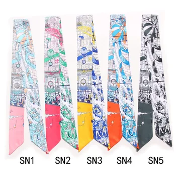 

High-end Paris Street Scenel Double Print Wristband Narrow Scarf Choker Hairband Bag Wraps Ribbon Scarves Tie Hair Beauty KBD5