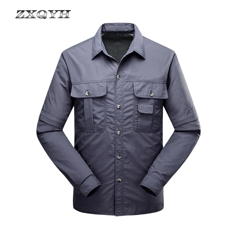 

ZXQYH Men Quick Dry Shirts Removeable Outdoor Sport T-shirts Long Sleeve Shirts Hiking Camping Clothes Trekking Mountain Shirts