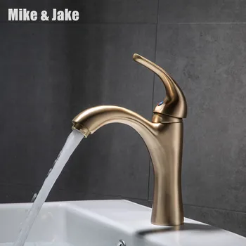 

Gold brush basin faucet gold brass bathroom faucet single handle water tap gold brush sink tap cold and hot mixer tap MJ1108
