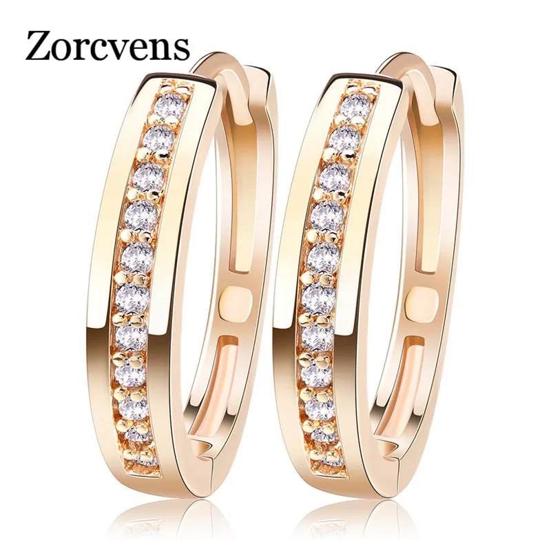 

ZORCVENS Cute Romantic Style Earrings Jewelry Gold -color Paved with AAA Cubic Zircon Hoop Earrings for Women
