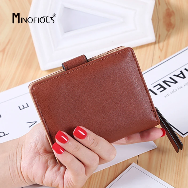 Женский кошелек MINOFIOUS однотонный из искусственной кожи женские короткие