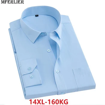

MFERLIER men formal shirt long sleeve business high quality autumn larger size big 7XL 8XL 10XL 9XL 14XL man white blue shirt 48