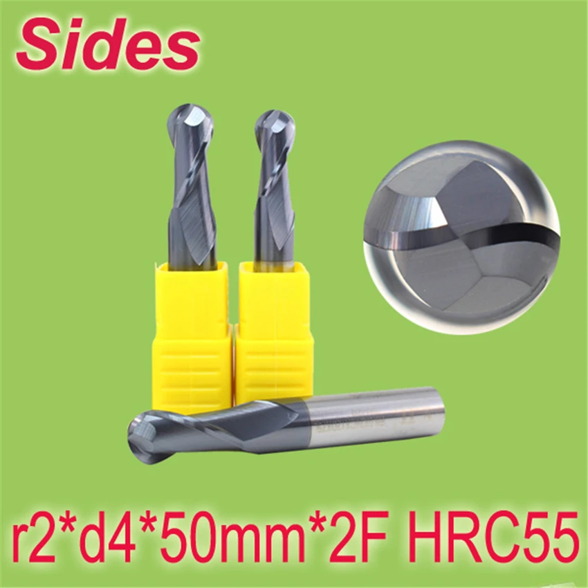 

Free Shipping r2*d4*50mm*2F HRC55 Tungsten Carbide Sphere End Mill 2F Ballnose Endmill Cutter