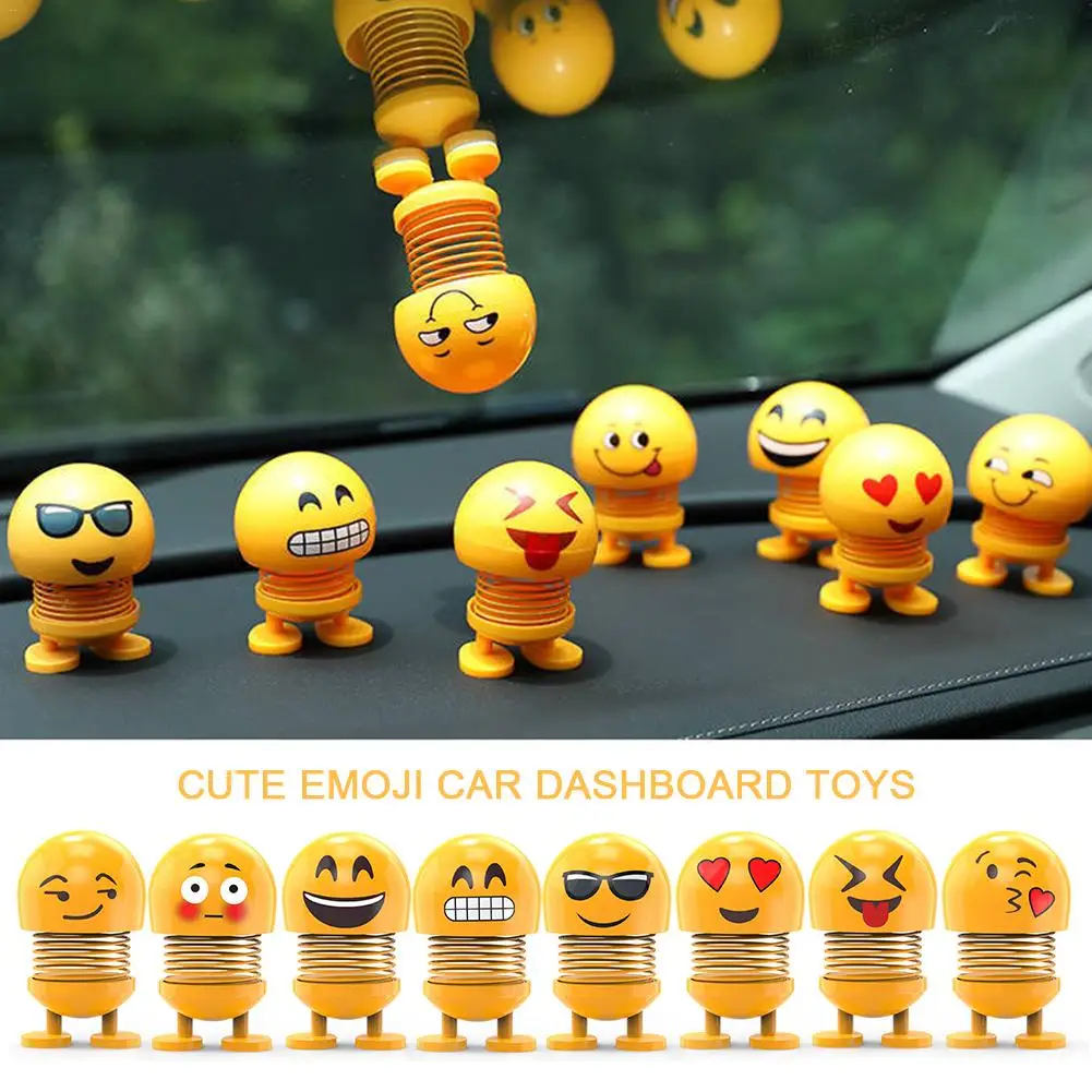 

Spring Dancing Doll Ornaments with Light Cute Cartoon Emoji Shaped Shaking Head Doll Decoration Toys for Car