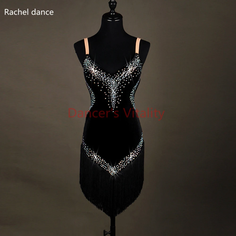 

2017 New style Latin Dance Costume Sexy Senior Spandex Stones Dress Dancing Sleeves LatinDance for Women Latin Dance Dresses