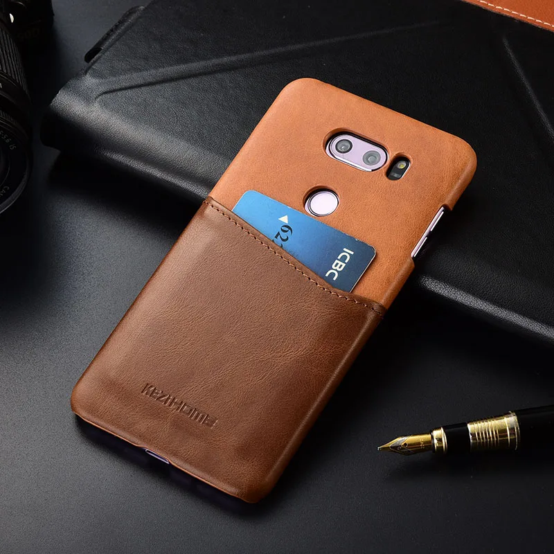 

Case for LG V30 V30+ KEZiHOME Luxury Genuine Leather Hit-color Business Hard Back Cover with Card Pocket for LG V35 V30S funda
