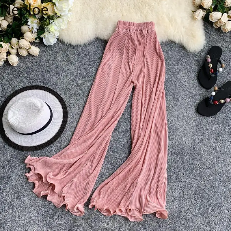 

Neploe Super Fire Women Pants Summer 2019 New Stretch Waist Pleated Pantalones Mujer Solid Retro High Waist Trousers 44578