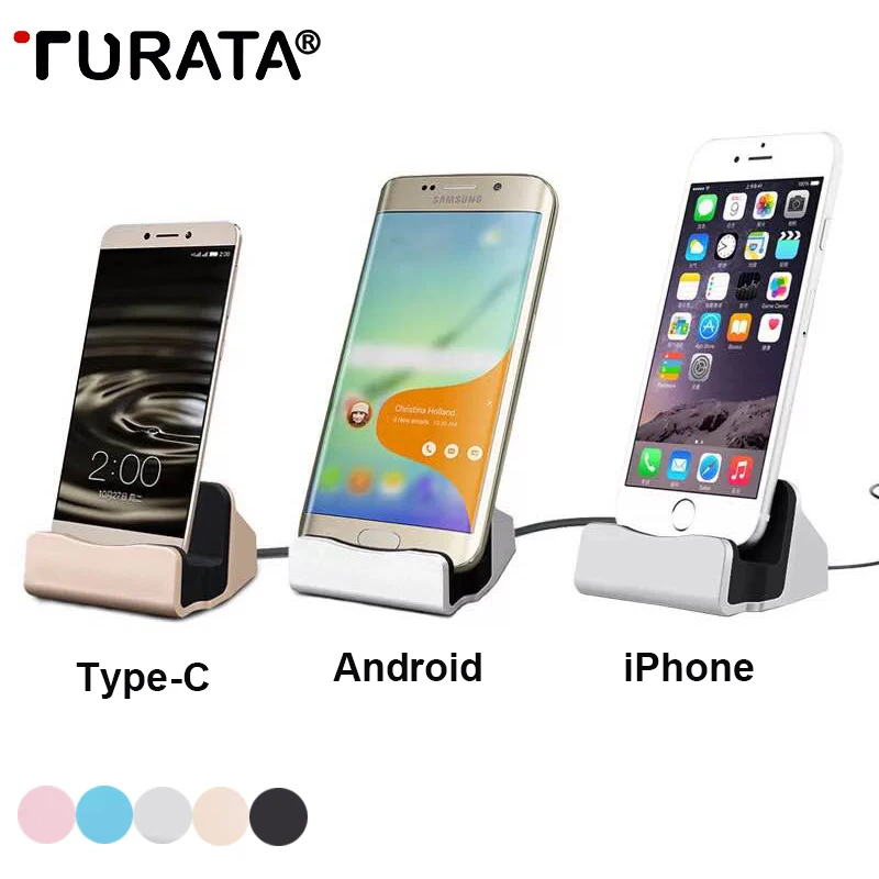 

TURATA Charger Dock Stand Micro USB Type-C Desktop Stand Station Cradle Fast Charging For iPhone 8 7 6 6S For Samsung S8 Charger