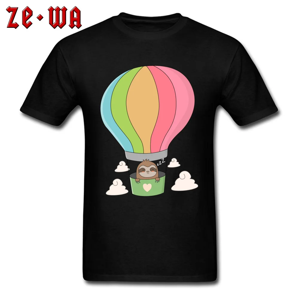 Discount Men's T Shirts O Neck Short Sleeve Pure Cotton Printed On T Shirt Casual Tops Shirts Drop Shipping Cute Sloth In Hot Air Balloon black