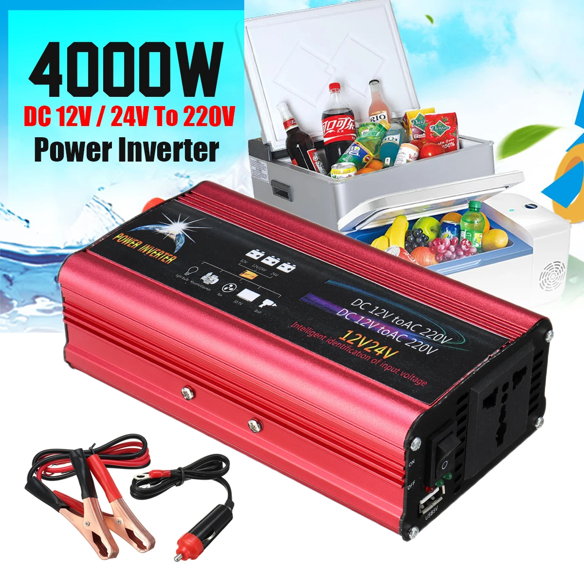 

P EAK 4000W DC12/24V To 220V Voltage Transformer Modified Sine Wave Power Inverter Car Charger Converter 8 Intelligent USB Port