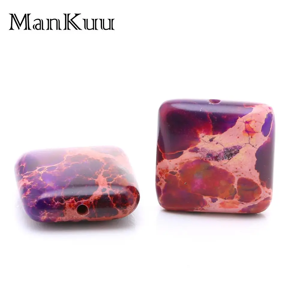 

Mankuu 16mm Big Purple Beads Dyed Sea Sediment Jaspers Loose Beads Smooth Square Natural Stone Beads For Jewelry Making 5pcs/Lot