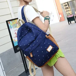 

New 2015 casual canvas backpack women fashion school bags for girls dot printing backpack shoulder bags students mochila ZQ5