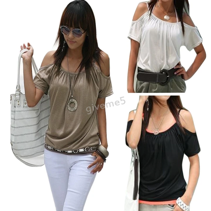 Crazy Discount Women's Off Shoulder T-Shirt Batwing Sleeve Loose Fit Tee Model Top Blouse #3 SV004118 | Женская одежда