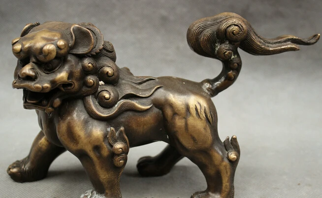 

wholesale factory 9" Chinese Pure Bronze FengShui Wealth Fu Dog Lion Head Statue PiXiu Sculpture