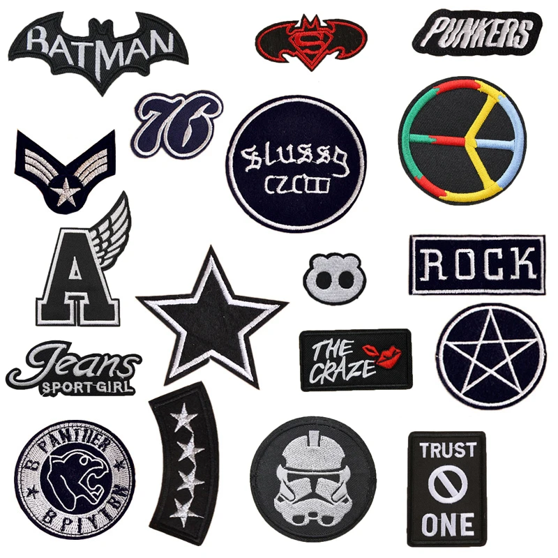 

1 PC Black White Patch Stickers for Clothes Parches Bordados Iron on Patches Applications Patches for Clothing Badges