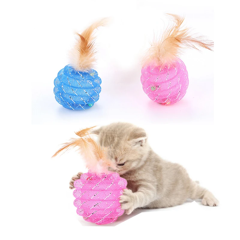 3pcs/5pcs Cats Feather Balls Toy Colorful Scratching Cats Toys Play Interactive Chewing Plastic Pipe Roll Ball Training Toys