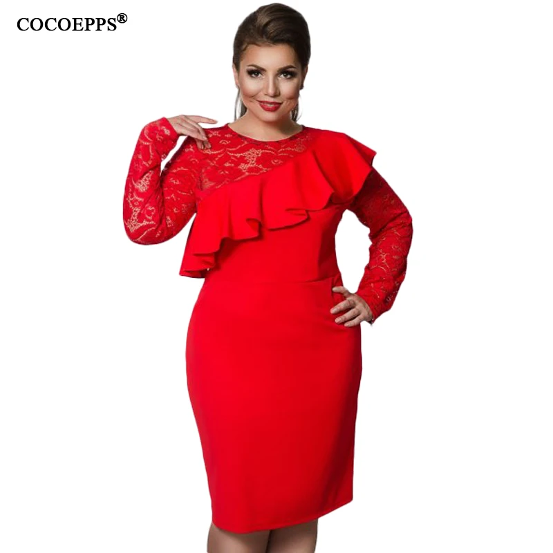 2017-Autumn-Women-Lace-Dresses-Elegant-Long-Sleeve-Ruffles-Bodycon-Knee-Length-Sexy-Dress-Casual-Solid (3)