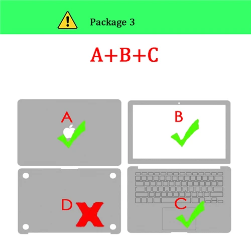 Package 3- A B C Наклейка для ноутбука Macbook Air 13 A1932 для Apple macbook Air Pro retina 11 12 13 15 Защитная пленка для ноутбука - Цвет: Package 3- A B C