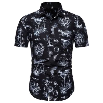 

men blouse Men's Summer Casual Slim Short Sleeve Printed Shirts Top Beach Blouse