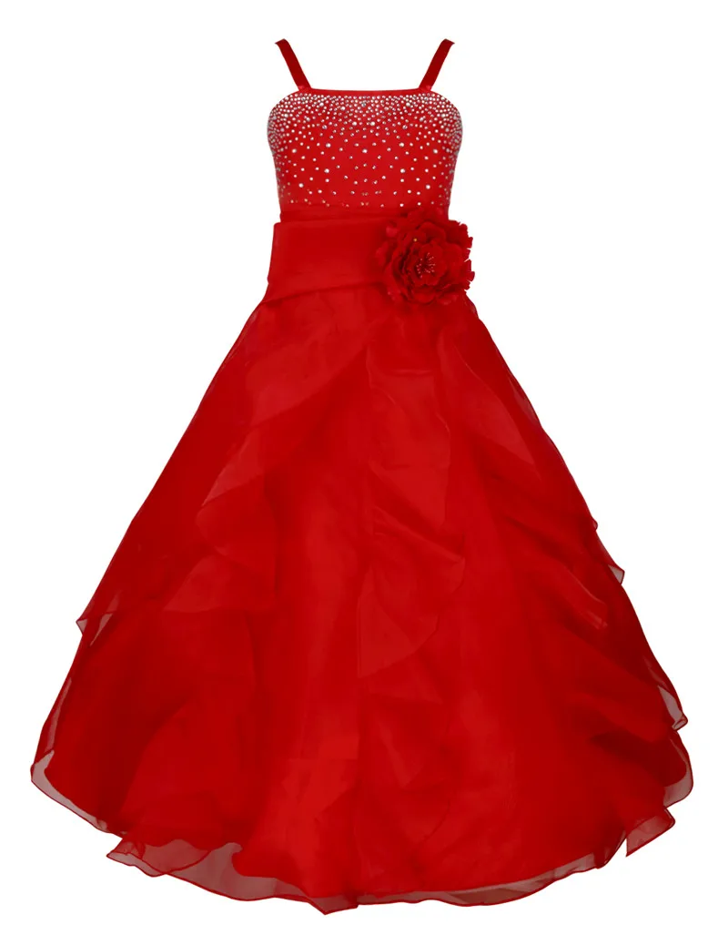 IEFiEL Платье с украшением в виде цветка для девочек платье принцессы для праздничных торжеств платье для свадебной церемонии платье-пачка для девочек 2-14 лет - Цвет: red
