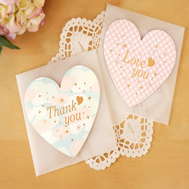 

2pcs Love Greeting Cards Message Write Notepad Thank You Blessing Cards Festival Gifts Valentines Paper Card+Envelop+Seal Sticky