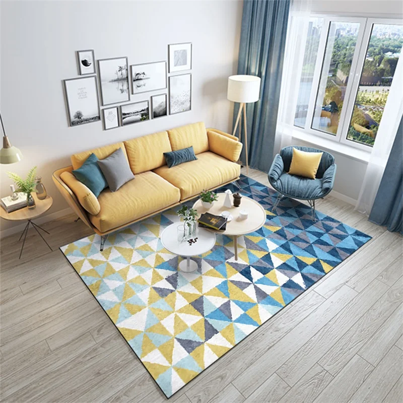

Fashion Nordic Style Shading Blue Yellow Abstract Triangles Print Doormat/Kitchen Mat Living Room Bedroom Parlor Area Rug Carpet