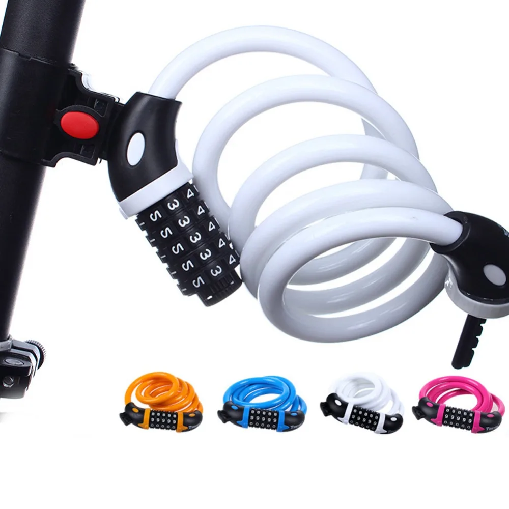 Bike Lock 5 Digit Code Password Resettable Combination Coiling Cable