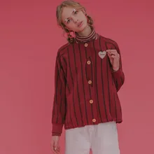 Harajuku, модная Свободная Женская шерстяная куртка с круглым вырезом, красный, черный, в полоску, с принтом в виде сердца, с вышивкой, женские короткие пальто, весна, новинка