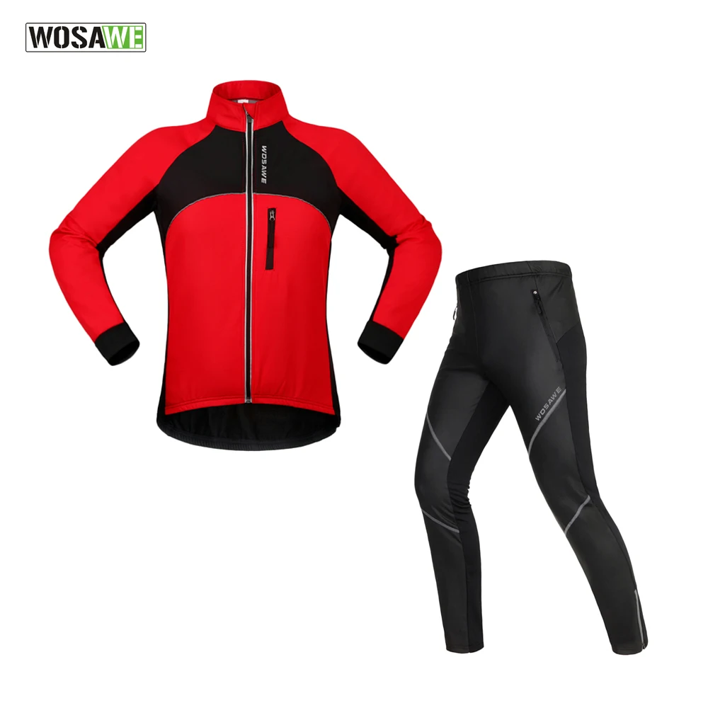 

WOSAWE Winter Cycling Jersey 2019 Fleece MTB Bike Sports Set maillot Sportswear Clothing Waterproof Windproof Suits Jersey Pants