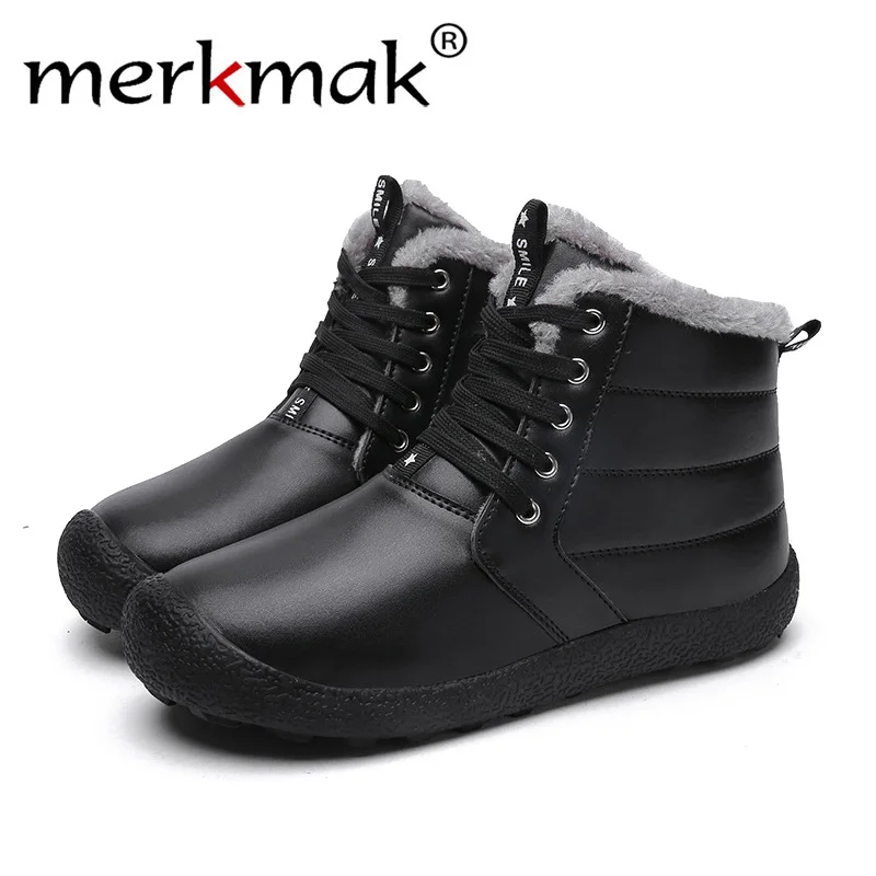 

Merkmak New Fashion Men Winter Shoes Solid Color Snow Boots Plush Inside Antiskid Bottom Keep Warm Waterproof Boots Size 39 - 48