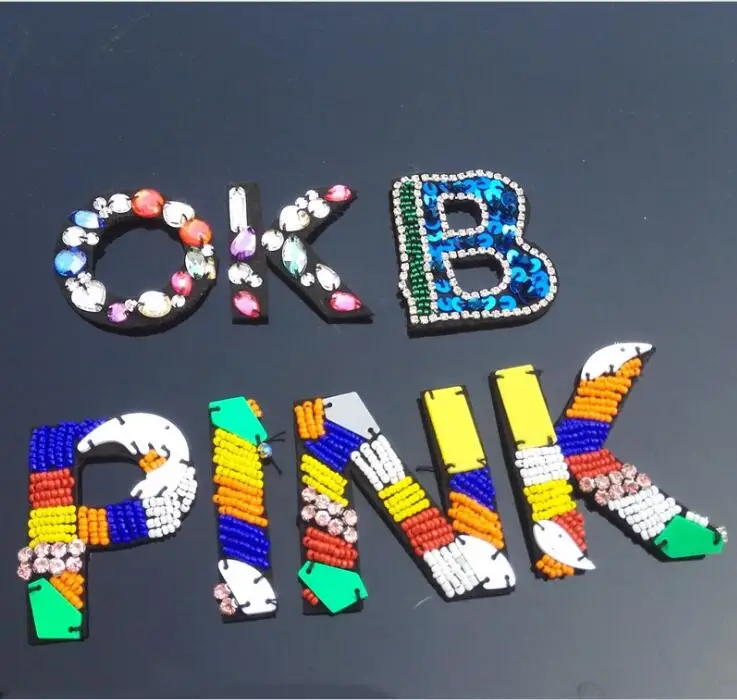 

Letter pink hand beaded cloth stickers OK sequins B sweater hat big clothes accessories DIY patch stickers