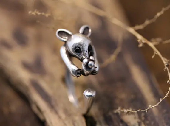 Wholesale Retro Baby Kangaroo Ring Adjustable Animal Ring Antique Silver tone Jewelry–12pcs/lot –Factory Direct Sale