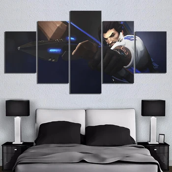 

5 Piece Shimada Hanzo OW Game Poster Paintings Wall Sticker OVERWATCH Video Games Canvas Art for Home Decor Wall Art