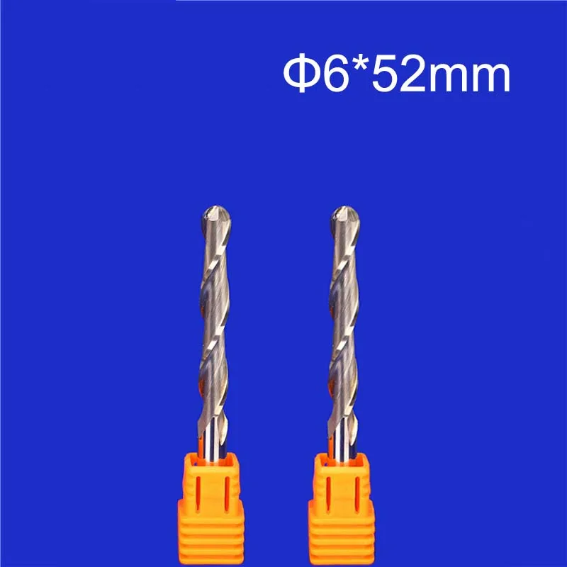 

2pcs 6*52MM Two Flutes Ball Nose Bits, Carbide End Mill, Engraving Cutting Tools, CNC Router Cutters, Acryl, PVC