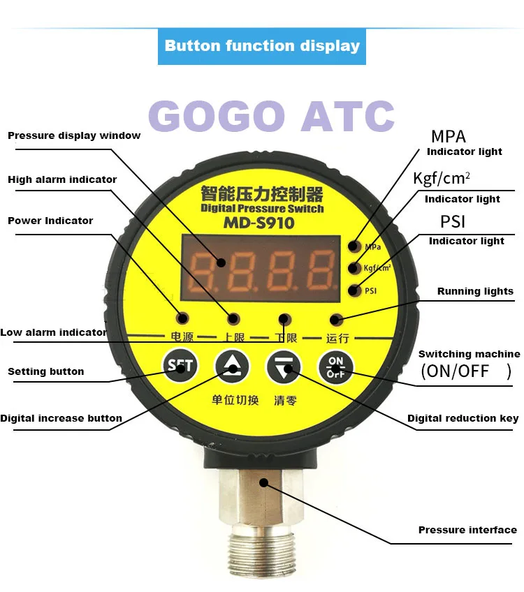 MD-S910 Интеллектуальный Регулятор давления электронный цифровой Манометр воздушный компрессор переключатель давления воды вакуумный манометр