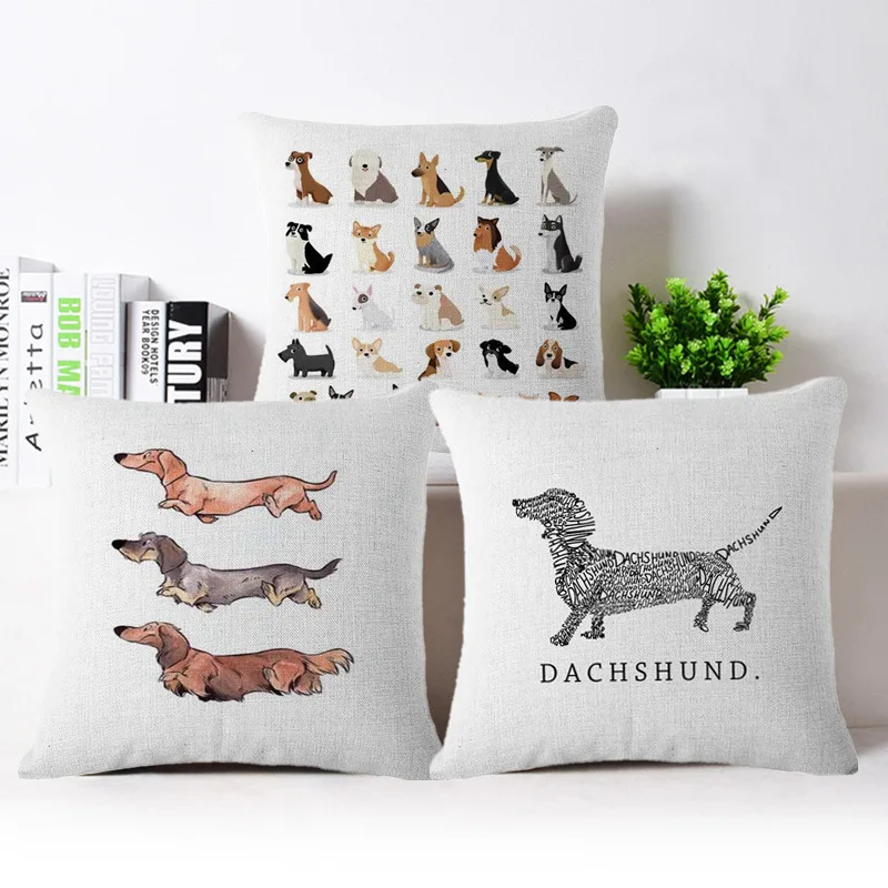

Nordic Dachshund Bull Terrior Dogs Puppy Print Sofa Throw Pillow Home Decoration Cute Dog Faces Print Car Pillow Cushion Covers