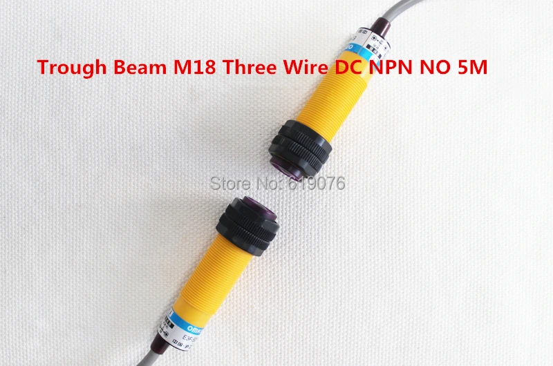 

Trough Beam M18 Three Wires DC NPN NO 5m Detection Distance Photoelectric Sensor Optical Sensor E3F-5DN1.5L