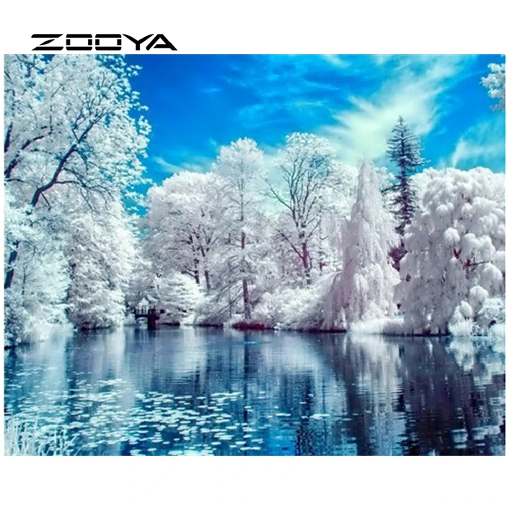 

ZOOYA 3D Diamond Embroidery Mosaic Pictures Snow Landscape Rhinestones Embroidery Diamond Cross Stitch DIY Painting House AT102